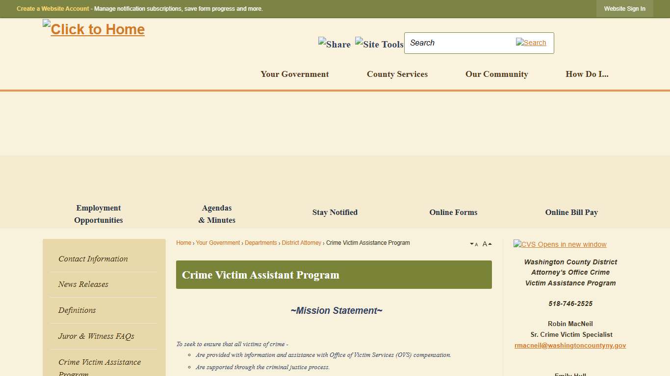 Crime Victim Assistant Program Washington County, NY - Official Website